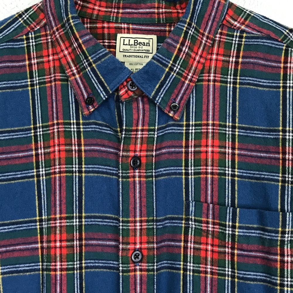 LL Bean Mens XL Scotch Plaid Flannel Shirt Traditional Fit Blue Red Cotton 22806 - Picture 2 of 12
